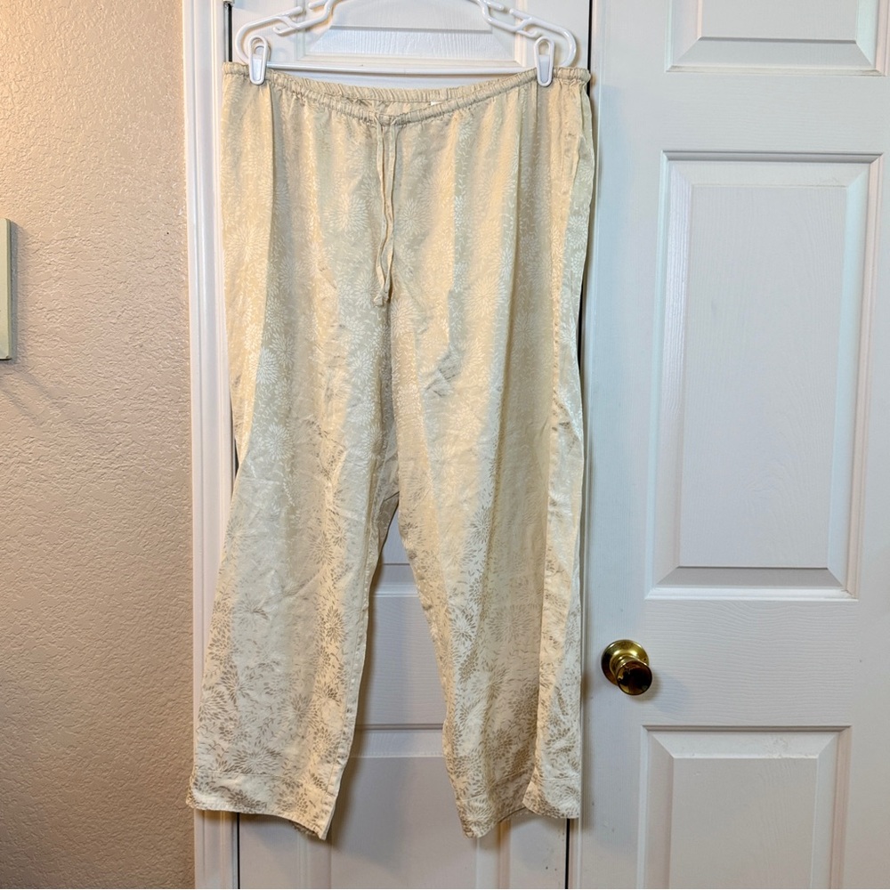 Gap Body floral printed Cream linen cropped pants with elastic waistband,‎ sz XL